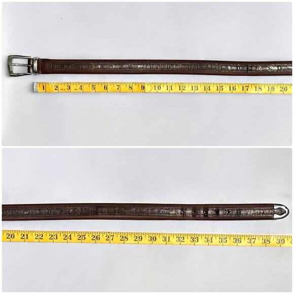 Mezlan Genuine Crocodile Belt Brown Men Silver Buckle Hardware 34” Spain Exotic - Picture 7 of 8
